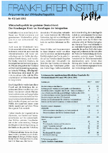 Wirtschaftspolitik im geeinten Deutschland: Der Kronberger Kreis zu Kernfragen der Integration