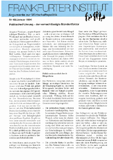 Politische Führung - der vernachlässigte Standortfaktor