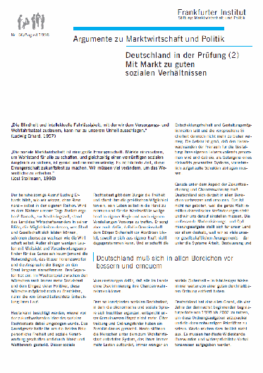 Deutschland in der Prüfung (2) - Mit Markt zu guten sozialen Verhältnissen