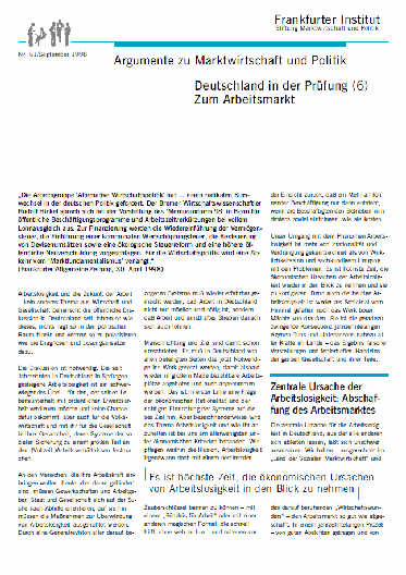 Deutschland in der Prüfung (6) - Zum Arbeitsmarkt