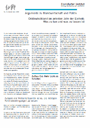 Ostdeutschland im zehnten Jahr der Einheit: Was zu tun und zu lassen ist