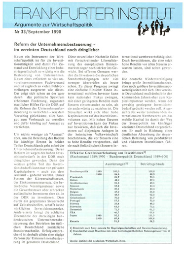 Reform der Unternehmensbesteuerung – im vereinten Deutschland noch dringlicher