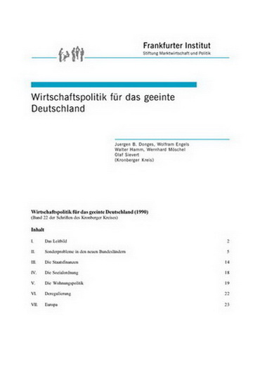 Wirtschaftspolitik für das geeinte Deutschland (vergriffen)